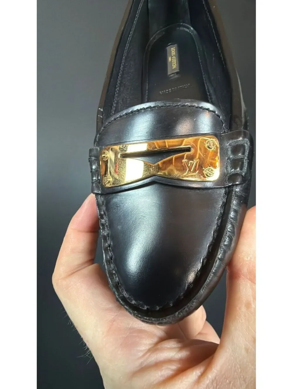Louis Vuitton Black & Gold Driving Loafers Size 36.5